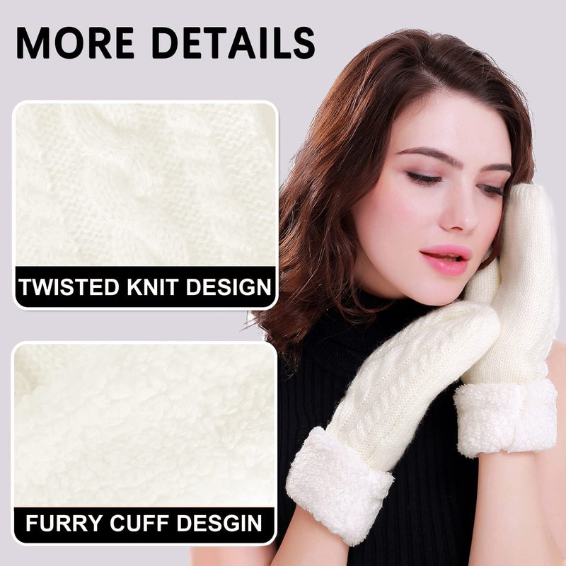Whiteleopard Women's Winter Gloves Warm Lining - Cozy Wool Knit Thick Gloves Mittens in 11 color (White) - Image 3
